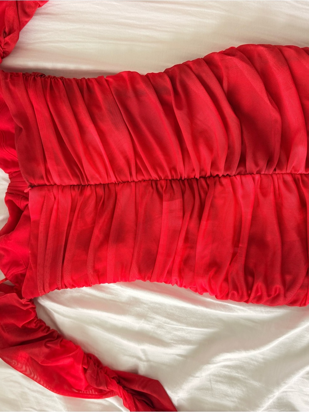 Red Ruched Chiffon Strap Dress Zara